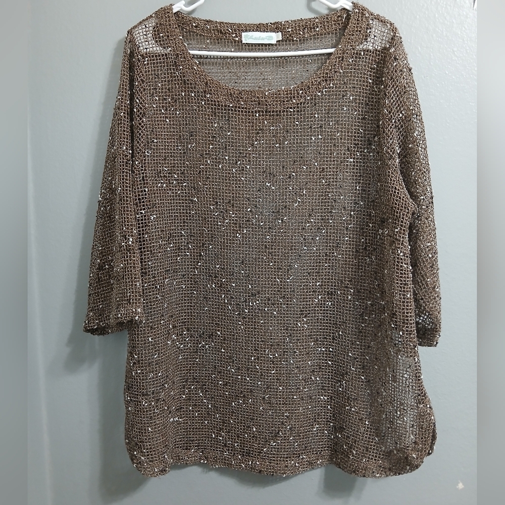 LULU-B‎ Brown Sequin Mesh Top